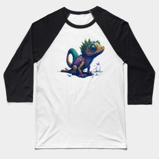 Gamer's Perfect Illustration - Cute Colorful Gekko Baseball T-Shirt